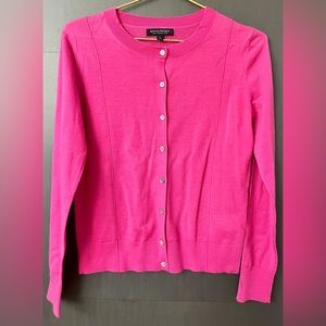 From Banana Republic, 100% merino wool lightweight raspberry-pink cardigan. Sz S